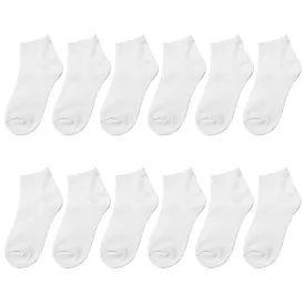 12-Pack White Boy & Girl Kids Cotton Ankle Socks