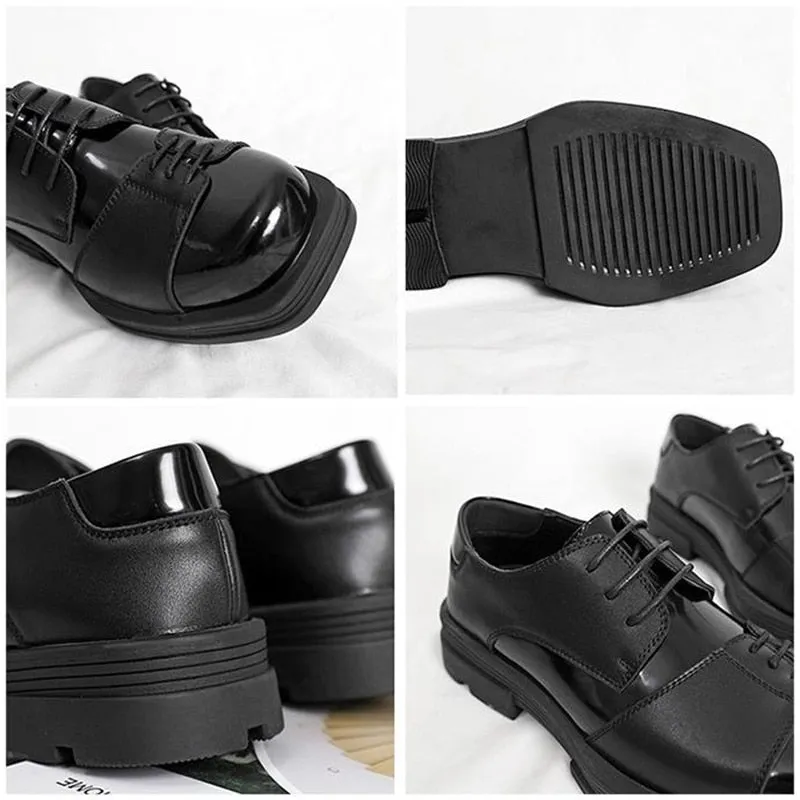 Advbridge Men Genuine Leather Derby Shoes Vintage Square Toe Male Platform Dress Shoes Black Business Footwear Wedding Shoes