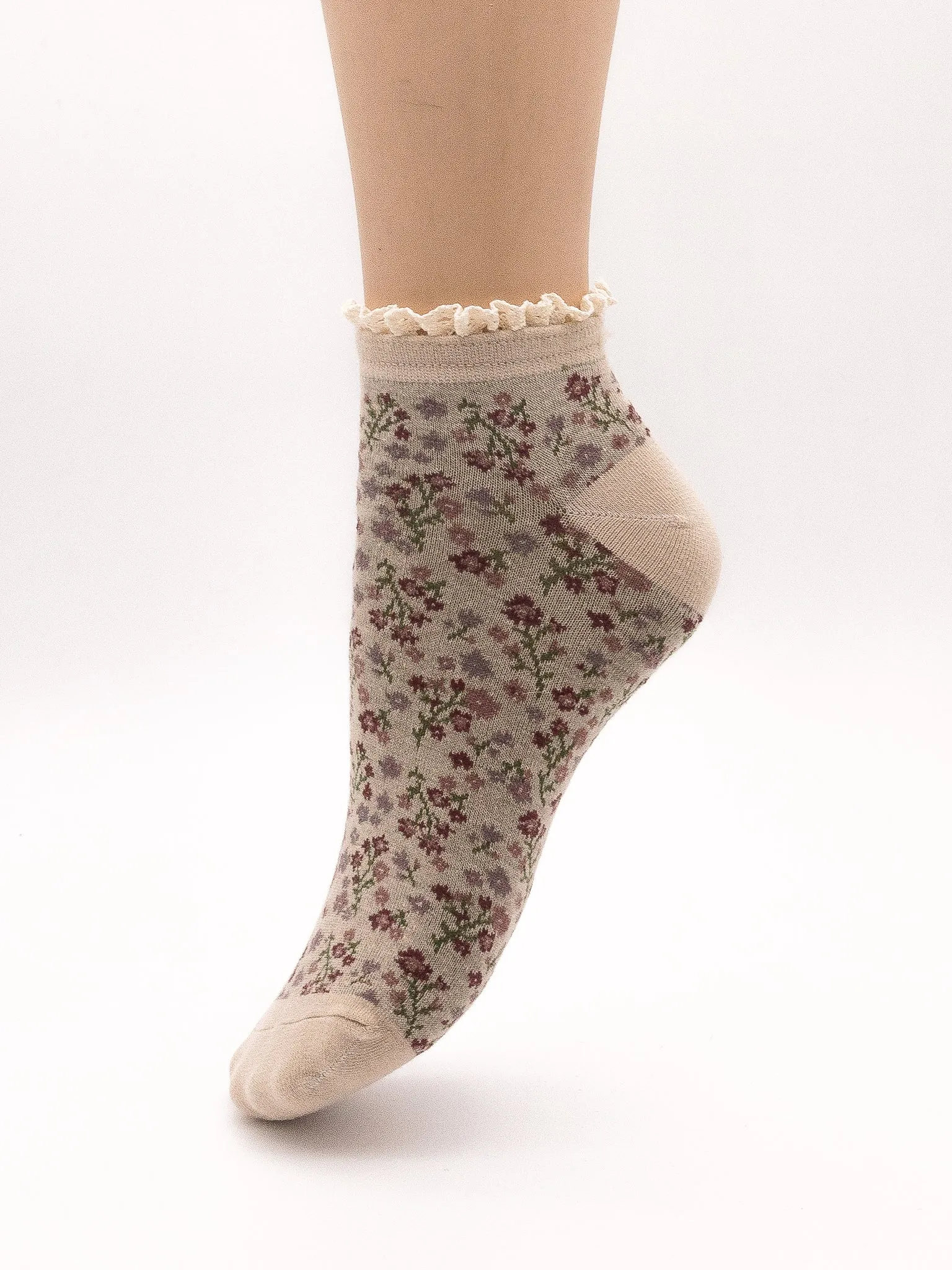 ANKLE BEIGE FLOWERS FRILL TOP