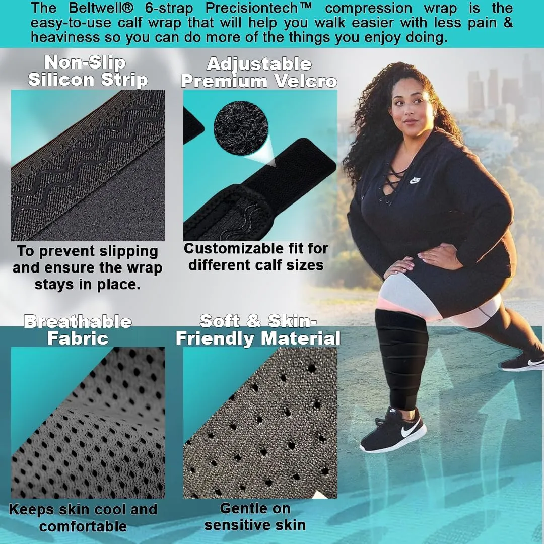 Beltwell? Adjustable Lymphedema Calf Compression Wrap for Swelling, Edema, Lipedema, Circulation, Heaviness, Pain - Easy to put on