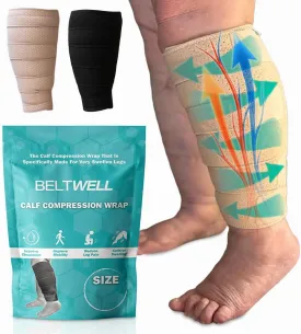 Beltwell? Adjustable Lymphedema Calf Compression Wrap for Swelling, Edema, Lipedema, Circulation, Heaviness, Pain - Easy to put on