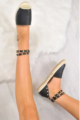 Black PU Studded Espadrilles - Hartley