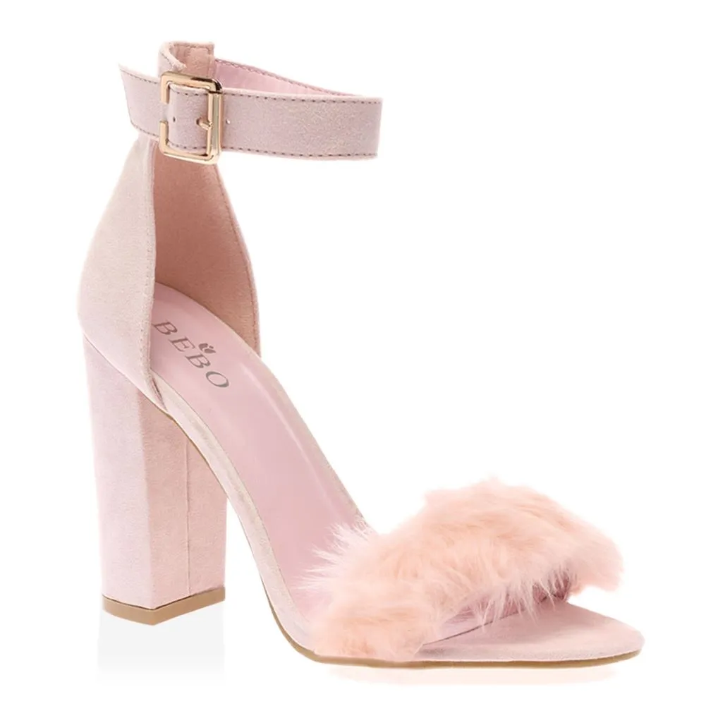 Celine Pink Faux Suede Block Heels