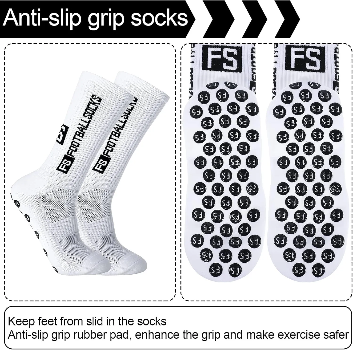 DragonflyDreams 3/4/8 Pairs Non Slip Sport Soccer Socks Anti Slip Football Baseball Unisex Athletic Socks with Grip Pads