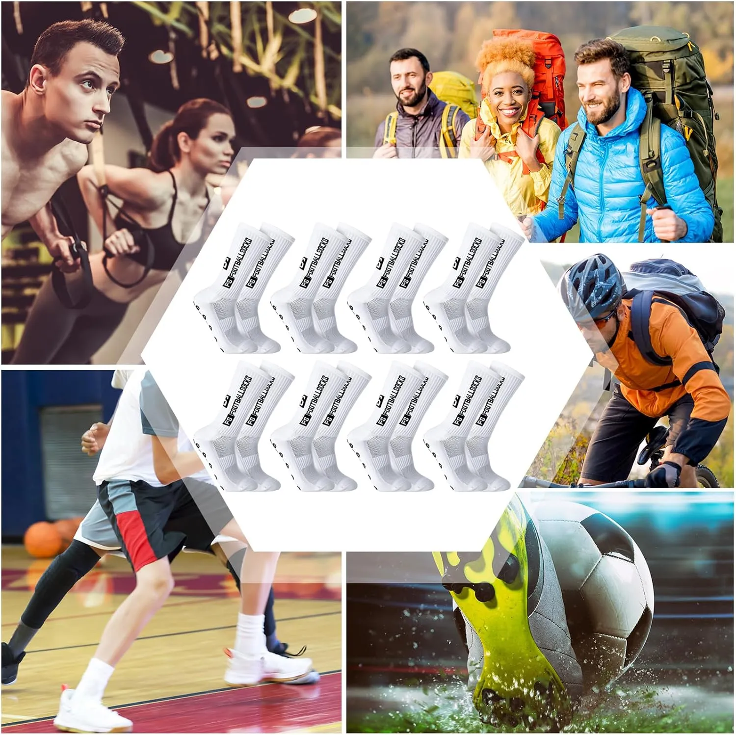 DragonflyDreams 3/4/8 Pairs Non Slip Sport Soccer Socks Anti Slip Football Baseball Unisex Athletic Socks with Grip Pads