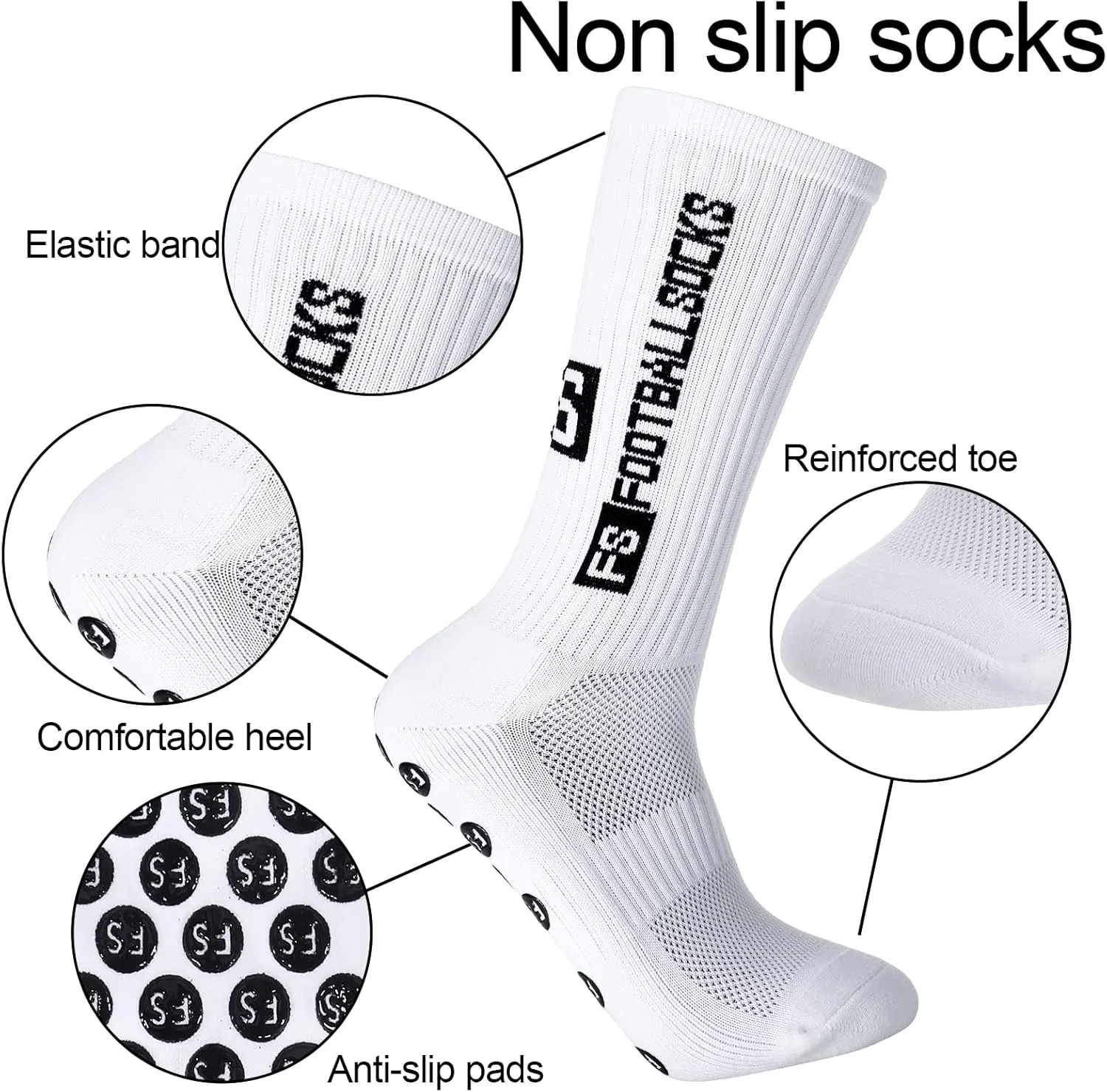 DragonflyDreams 3/4/8 Pairs Non Slip Sport Soccer Socks Anti Slip Football Baseball Unisex Athletic Socks with Grip Pads