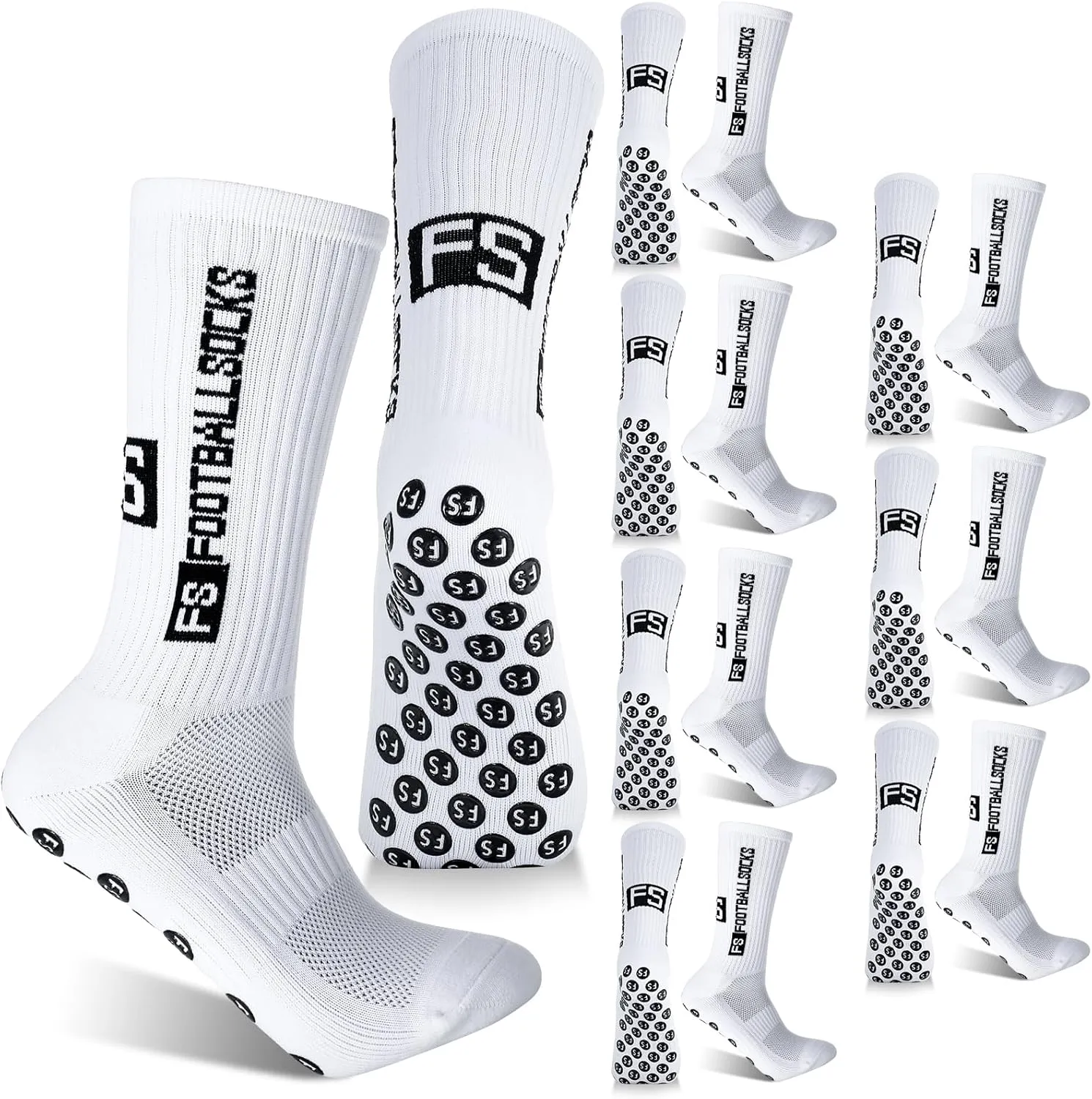 DragonflyDreams 3/4/8 Pairs Non Slip Sport Soccer Socks Anti Slip Football Baseball Unisex Athletic Socks with Grip Pads