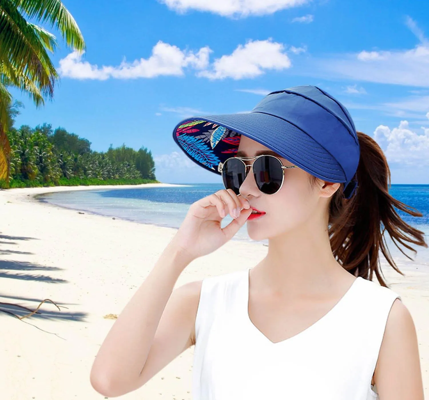 HINDAWI Sun Hats for Women Wide Brim UV Protection Sun Hat Summer Beach Packable Visor