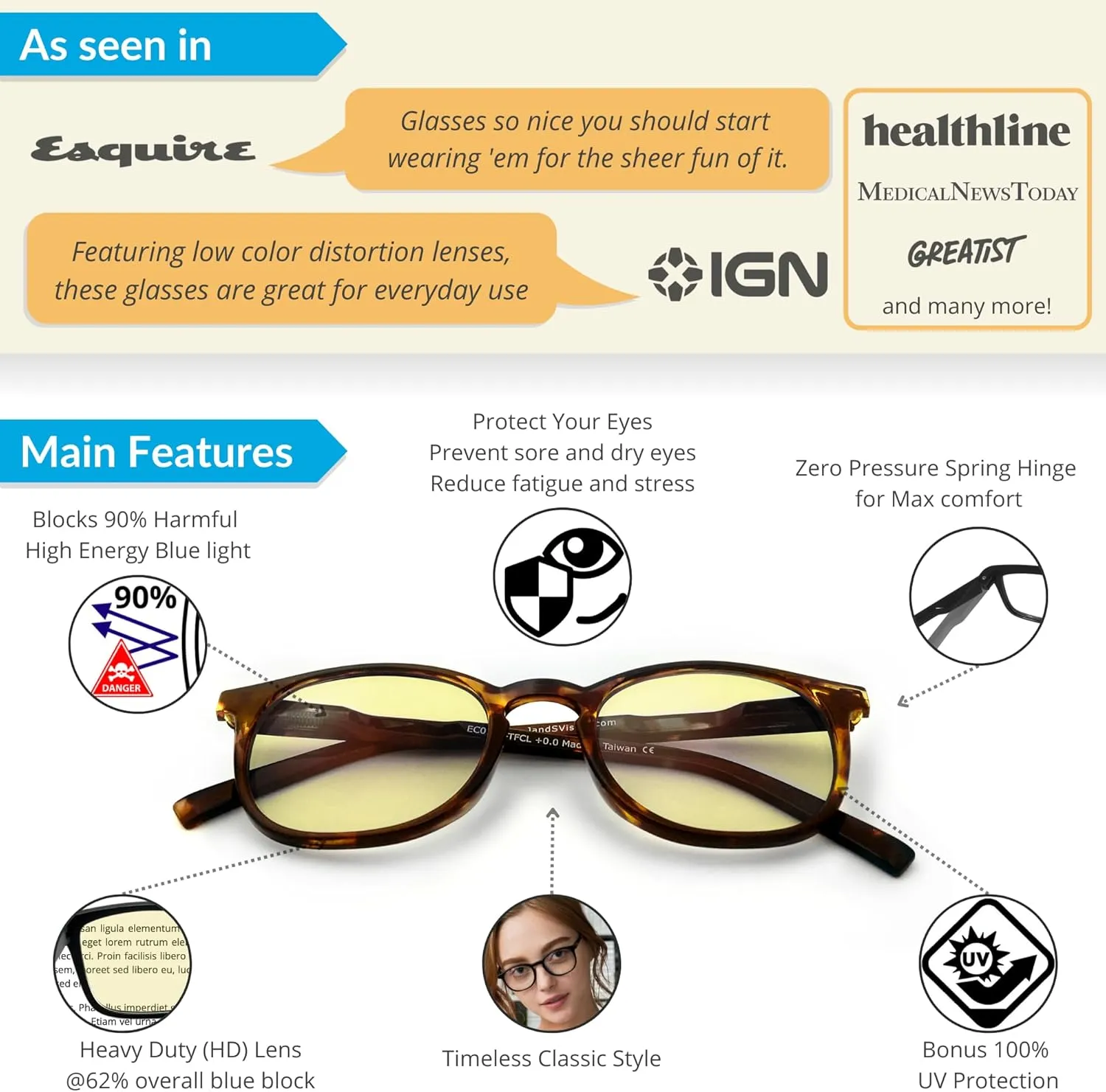J S Vision Blue Light Blocking Glasses | Computer Gaming/Working Glasses for Women Men | Anti Eyestrain Fatigue UV Glare