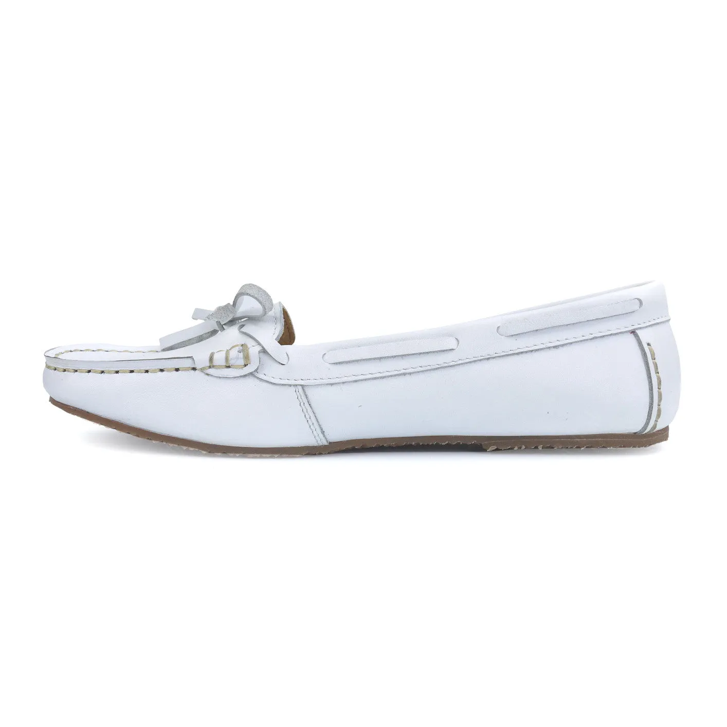 Leather Lace Moccasin Soft Marble White