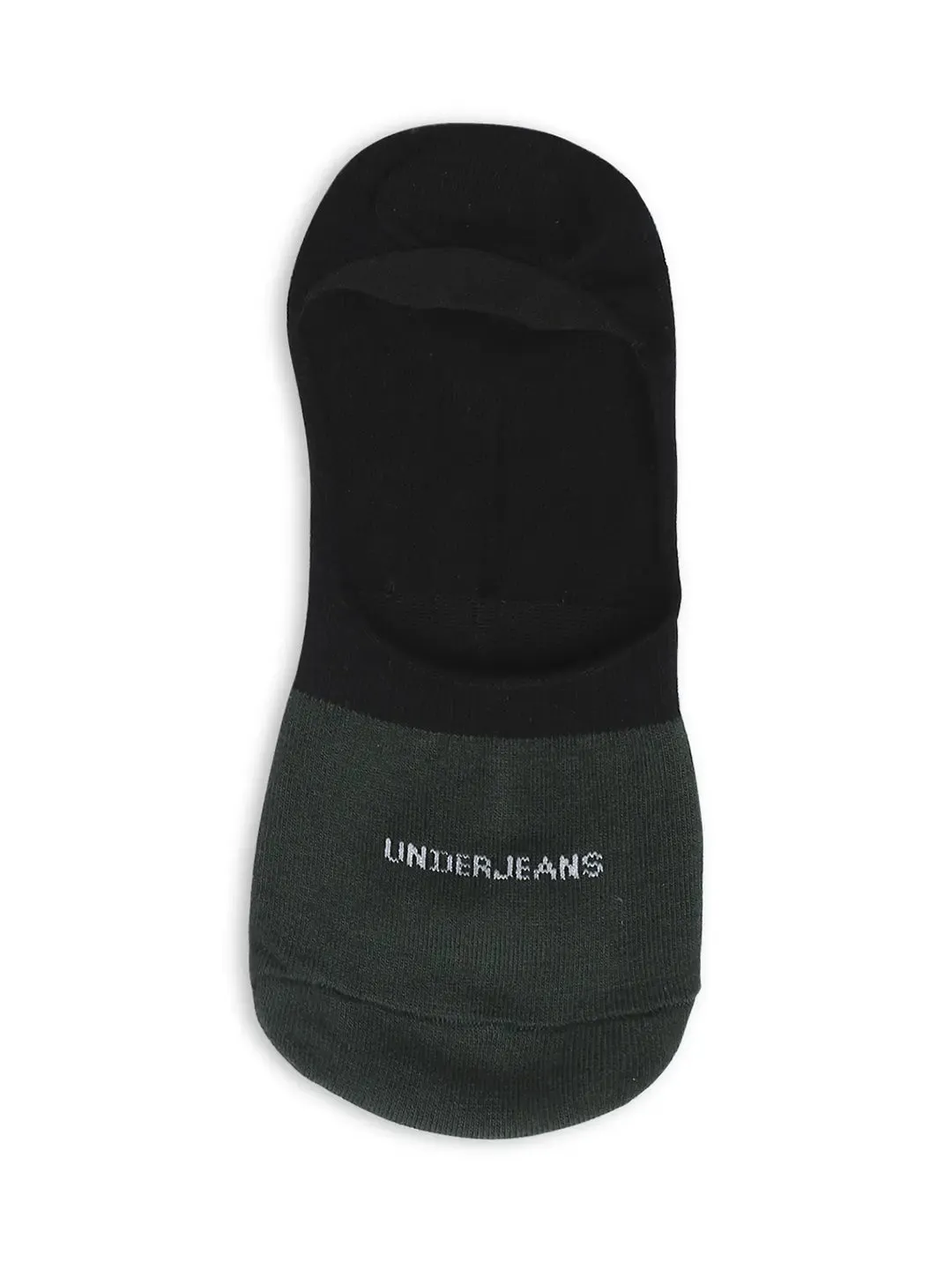 Men White & Bottle Green Cotton Blend No Show Socks - Pack Of 2 - Underjeans By Spykar