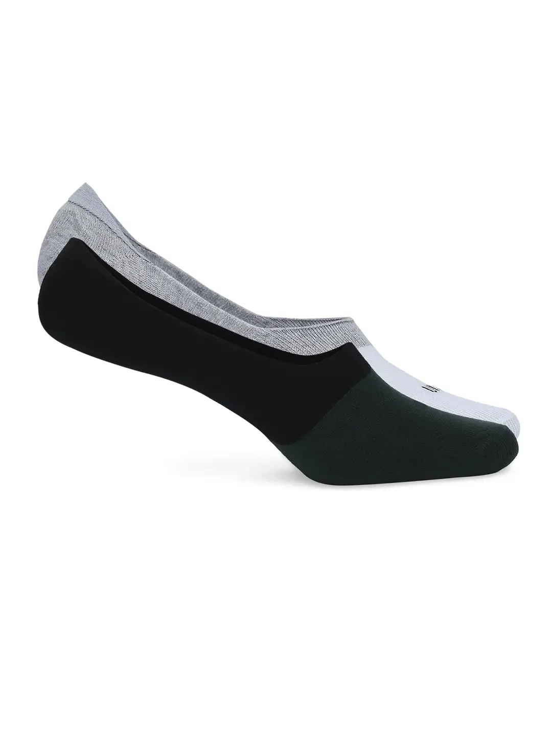 Men White & Bottle Green Cotton Blend No Show Socks - Pack Of 2 - Underjeans By Spykar