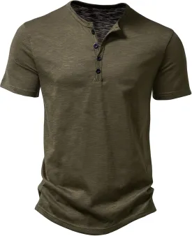 Men's Short Sleeve Henley Shirt Casual Stretchy Slim Fit T Shirt