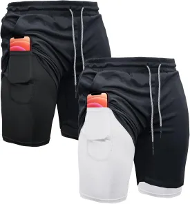 OEBLD Mens Athletic Shorts 2-in-1 Gym Workout Running 7'' Shorts with Towel Loop