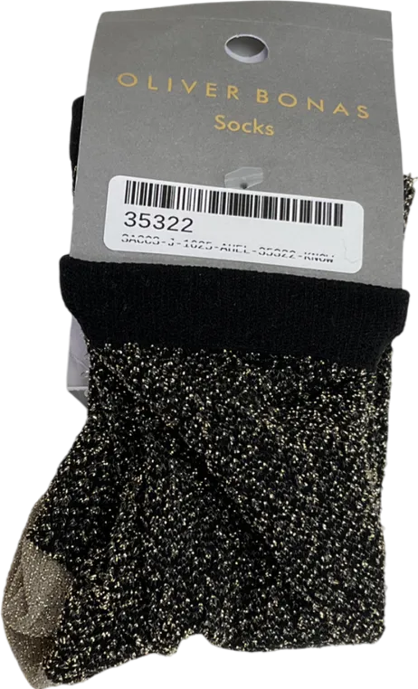 Oliver Bonas Metallic Black & Gold Glitter Ankle Socks One Size