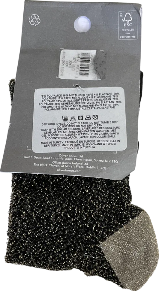Oliver Bonas Metallic Black & Gold Glitter Ankle Socks One Size