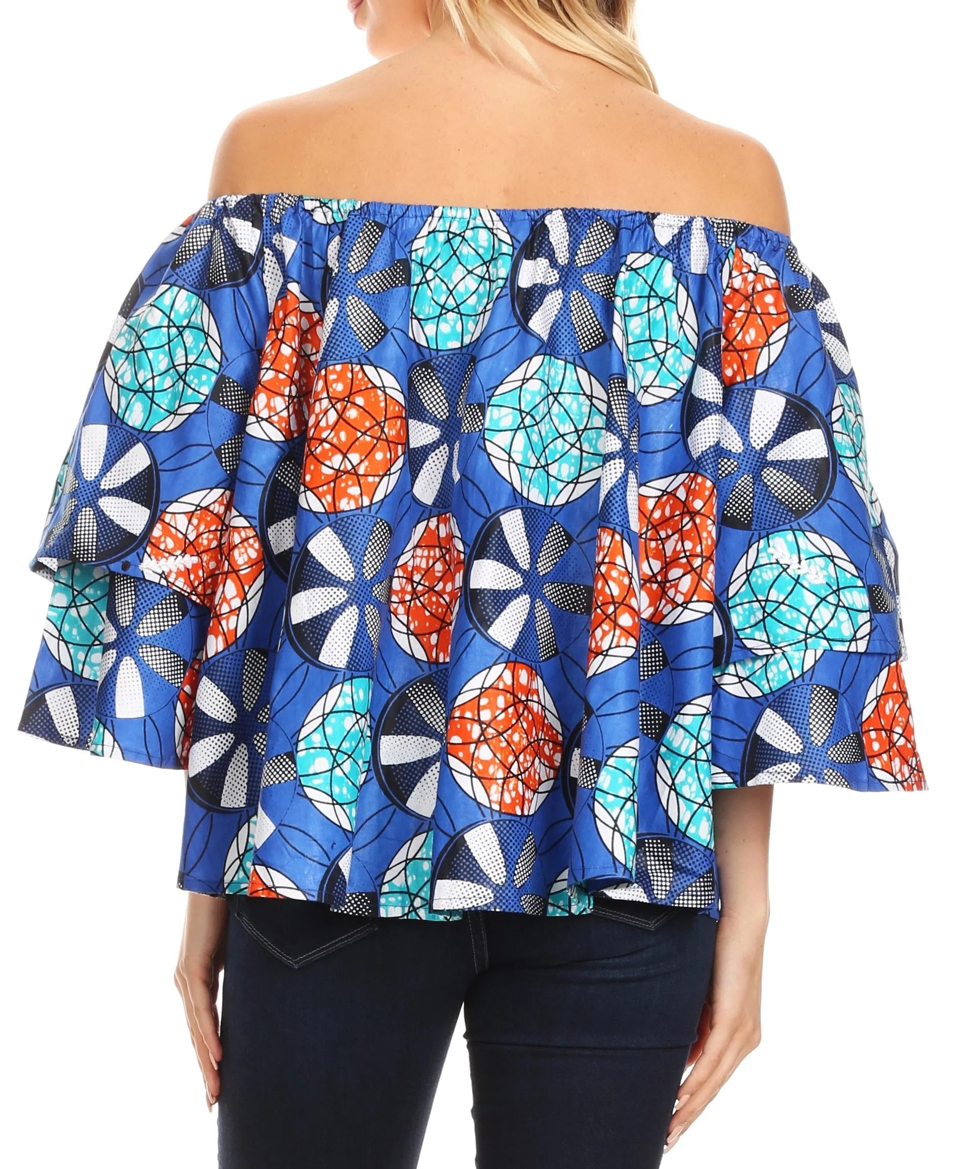 Sakkas Abree Off-shoulder Short Sleeve  Blouse Top Ankara Wax Dutch African Print