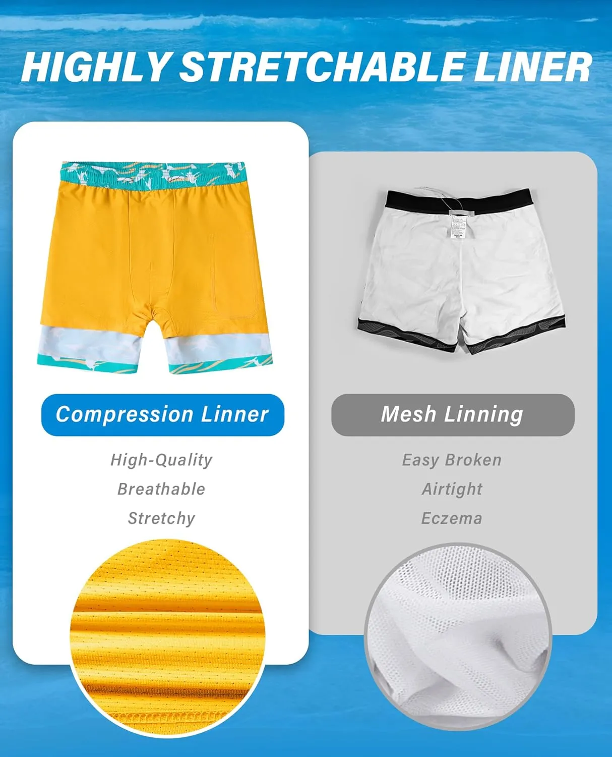 Swim Trunks Mens 5 Inch Inseam Compression Liner Short Men Bathing Suit Lined Swimming Shorts Men's Swim Suits