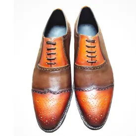 Tailor Made Shoes Handmade Shoes Custom Made Shoes Hand painted Handstiched Two Tone Leather Wingtip Oxford Formal Dress Men's Shoes