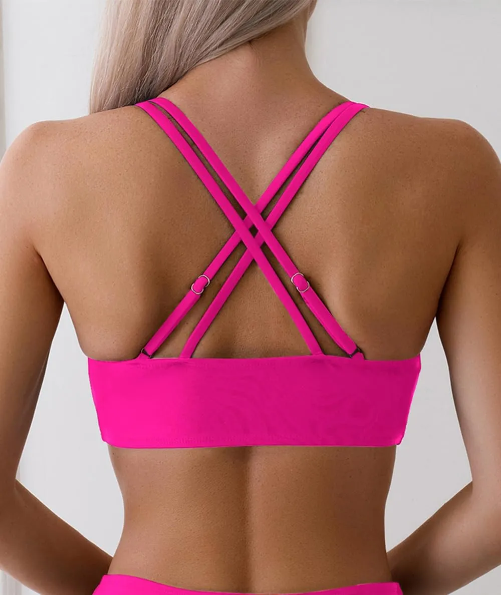 Tainehs Women's Push Up V Neck Bikini Tops Criss Cross Back Padded Bathing Suit Top Only