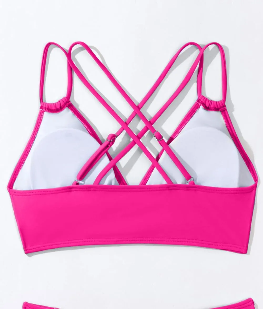 Tainehs Women's Push Up V Neck Bikini Tops Criss Cross Back Padded Bathing Suit Top Only