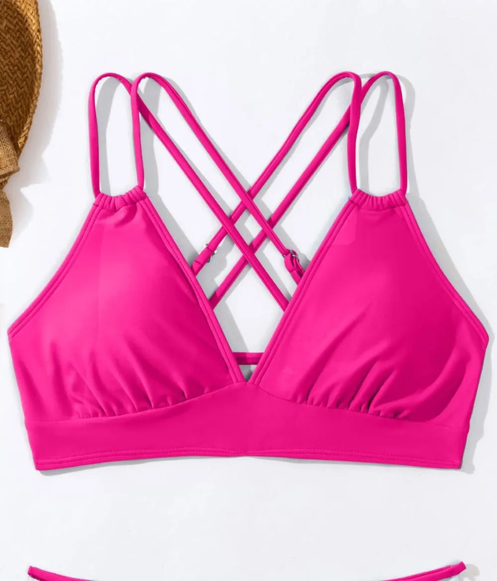 Tainehs Women's Push Up V Neck Bikini Tops Criss Cross Back Padded Bathing Suit Top Only