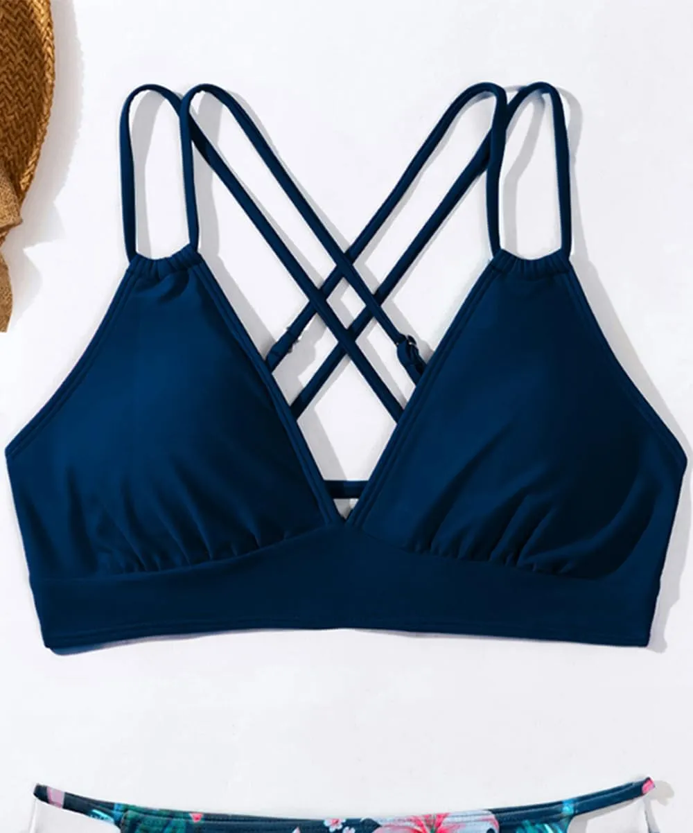 Tainehs Women's Push Up V Neck Bikini Tops Criss Cross Back Padded Bathing Suit Top Only