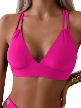 Tainehs Women's Push Up V Neck Bikini Tops Criss Cross Back Padded Bathing Suit Top Only