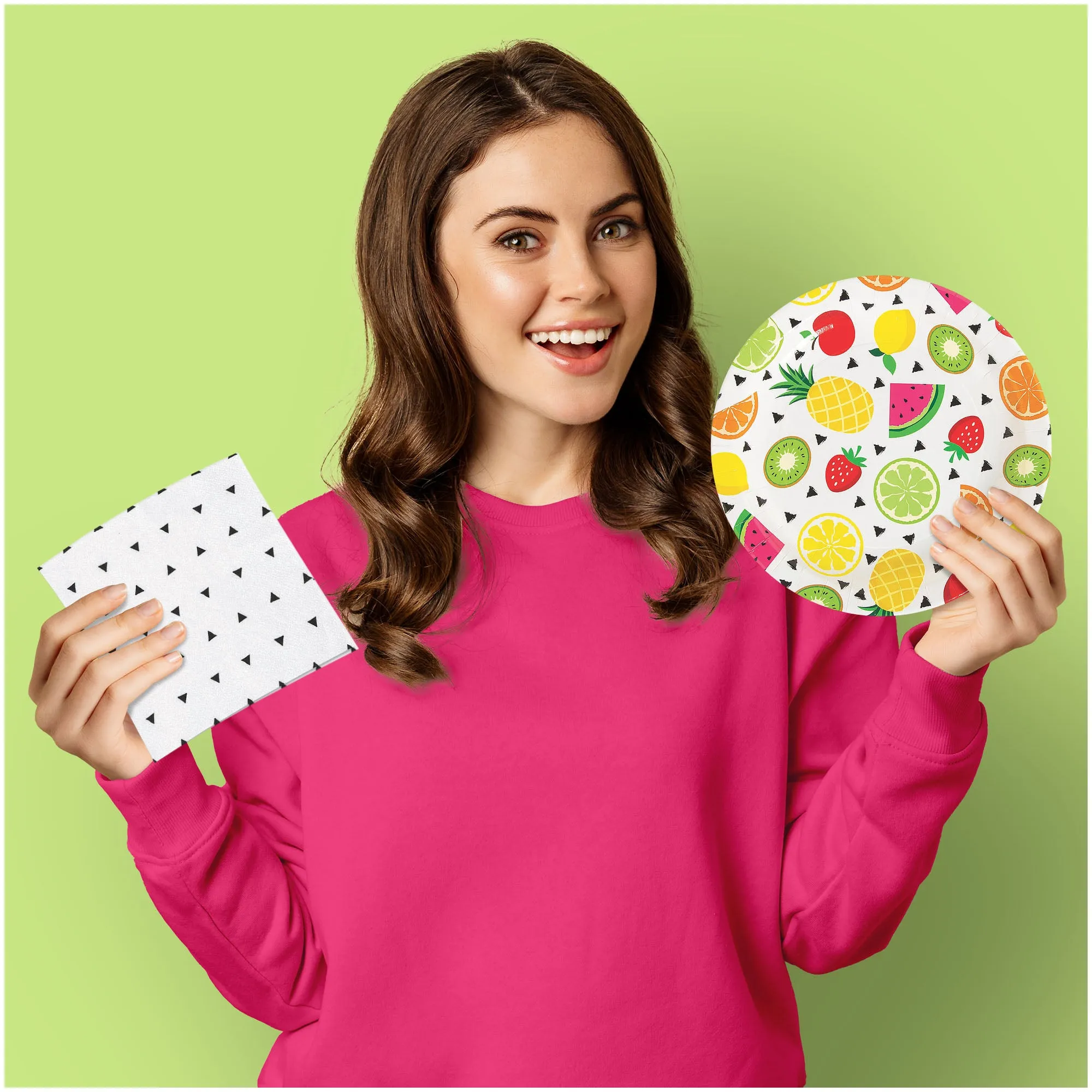 Tutti Frutti Party Fruit Slice Paper Dinner Plates and Lunch Napkins (Serves 16)