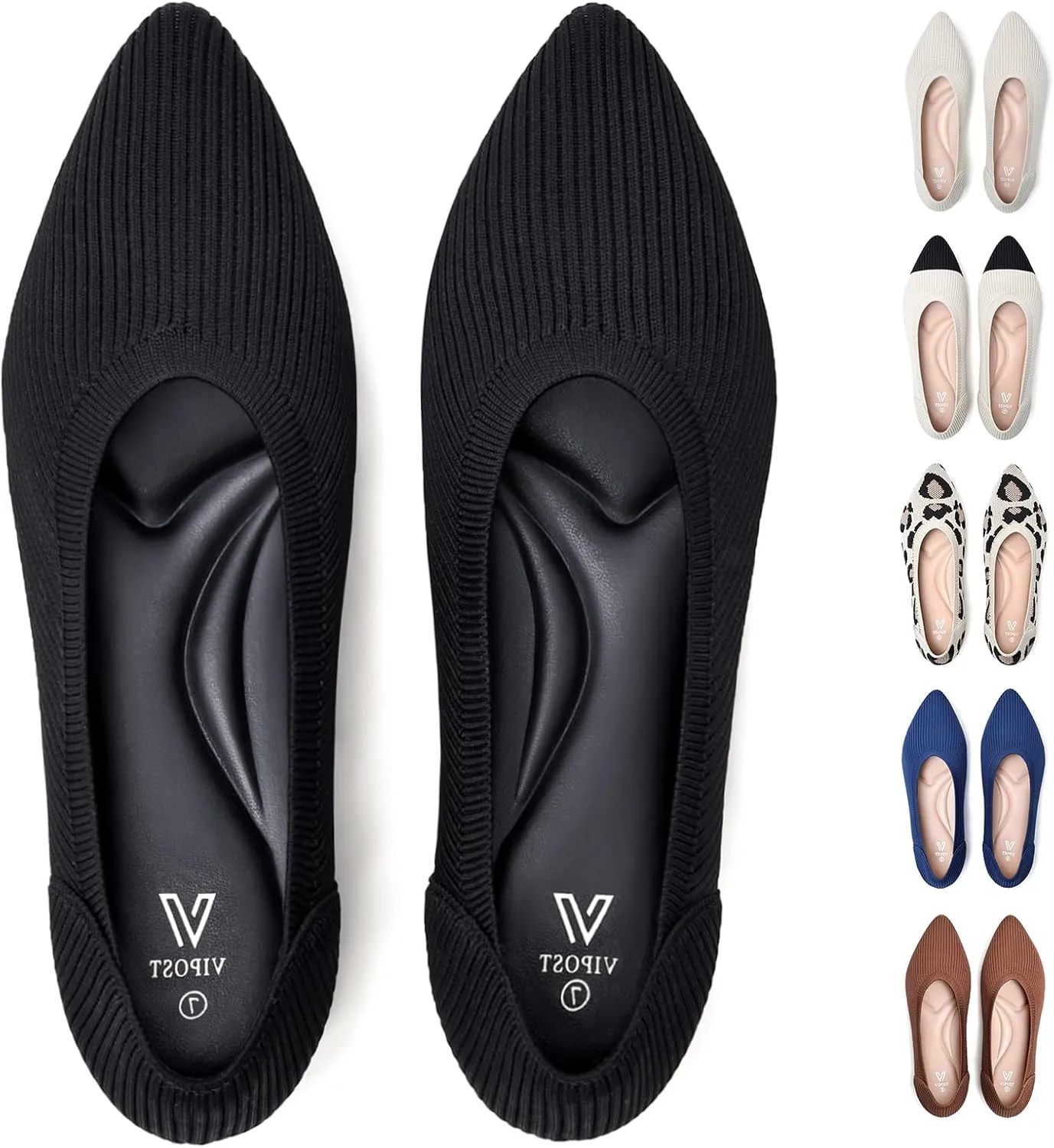 Vipost Knit Ballet Flats for Women, Pointed Toe Foldable Slip On Flats Shoes - Lightweight Breathable Dressy Flats for Work, Travel, Wedding