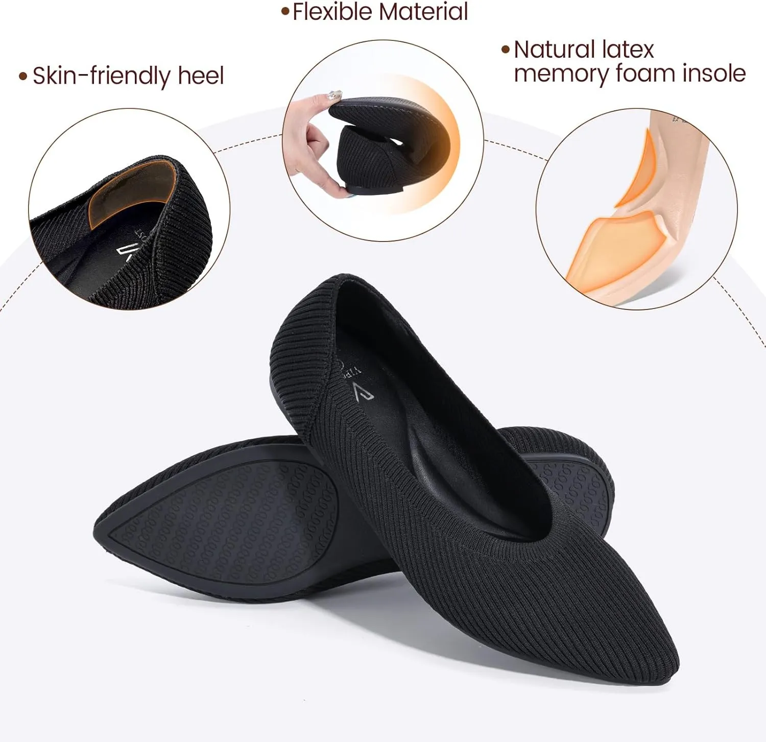 Vipost Knit Ballet Flats for Women, Pointed Toe Foldable Slip On Flats Shoes - Lightweight Breathable Dressy Flats for Work, Travel, Wedding