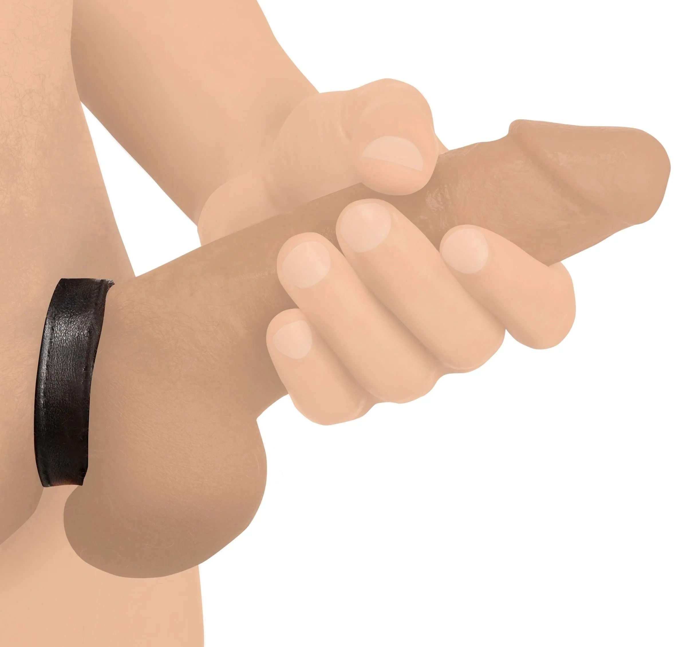 Wholesale Leather Cockring with Velcro Closure Adjustable Cock Strap - Black